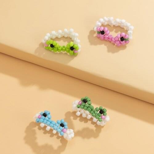 Women Girls Cute Frog Resin Acrylic Beads Rings Simple Animal Unique Handmade Gift Friendship Bohemian Beaded Rings Jewelry