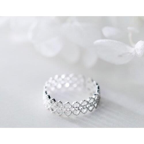 Colusiwei 925 Sterling Silver Heart to Heart Free Size Finger Rings Sweet Lace Adjustable Rings for Women Wedding Fine Jewelry