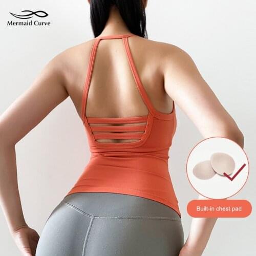 Summer New Yoga Vest Female Temperament Beautiful Back Sports Fitness Camisole Quick-Drying Dance Training Top With Chest Pad