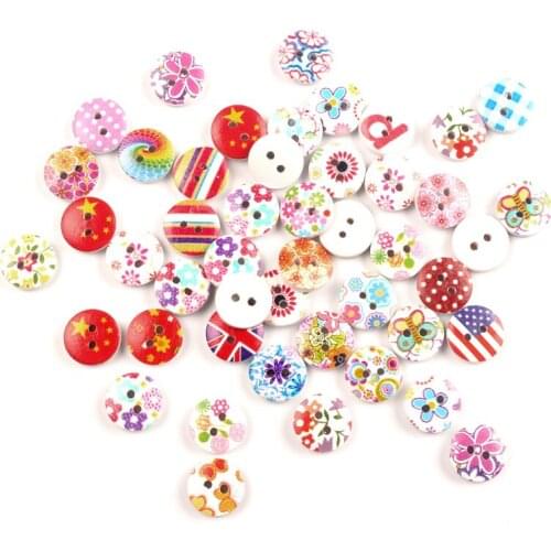 LF 100Pcs Mixed Round Flower Wooden Sewing Buttons For Clothes Needlework Scrapbooking Crafts Decorative Diy Accessories