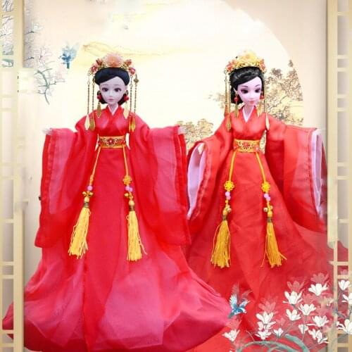 1/6 Scale 30cm Ancient Costume Hanfu Red Dress Queen Long Hair Fairy Barbi Doll Joints Body Model Toy Gift For Girl C1250B