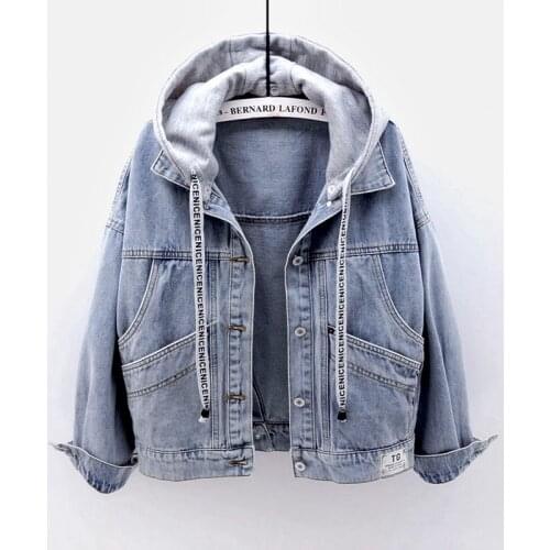 Fashion Denim Jacket 2021 New Detachable Hooded Women Coat Short Outerwear Multi-pocket Single-breasted Female Denim Casual Tops
