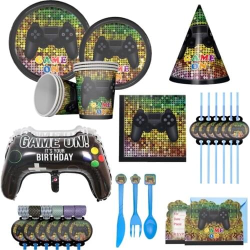 Cartoon version of the birthday game theme party supplies decor atmosphere layout props party supplies Gamepad Cup plate straw