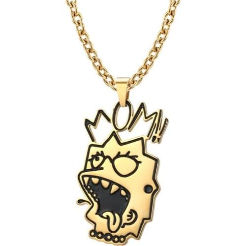 INSCHIC 60 cm Long Chain Exaggerated Surprised Funny Face Necklace For Men Golden Jewelry Mom Titanium Steel Rock Necklace 2021