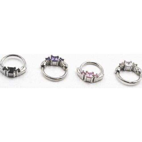 50pcs 16G Clicker Nose Hoop Septum Earring/Hoop Ring Jewerly CZ Gems Ear Diath Tragus Helix Ring body piercing jewelry 4 Colors