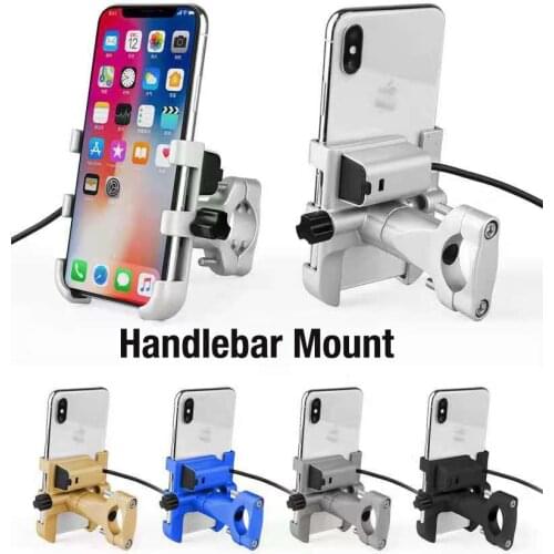 Motorbike Bicycle Phone Holder Aluminum Non-slip With USB Charger 360 Rotation Moto Bike Handlebar Mirro Mobile Bracket Support