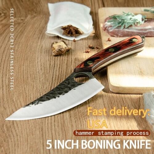 5'' 6'' INCH Serbian Chef Knife Sheath Cover Full Tang Cleaver Butcher High Carbon Steel Wood Handle Fillet Boning Curved Blade