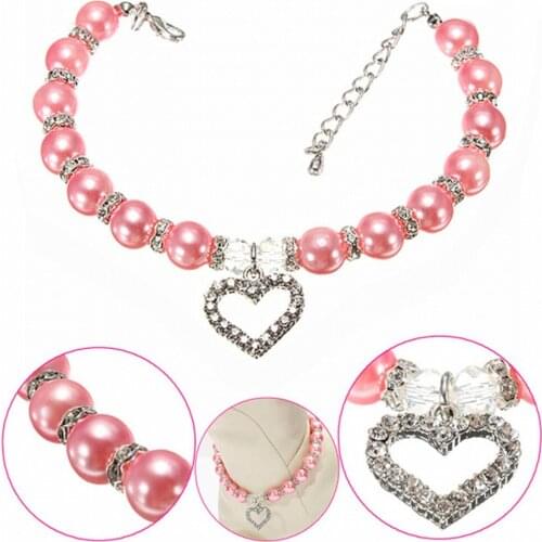 9 Color Pet Necklace Dog Cat Collar Imitation Pearl Rhinestone Pendants Pet Accessories Love Pendant Large Size Dog Collar