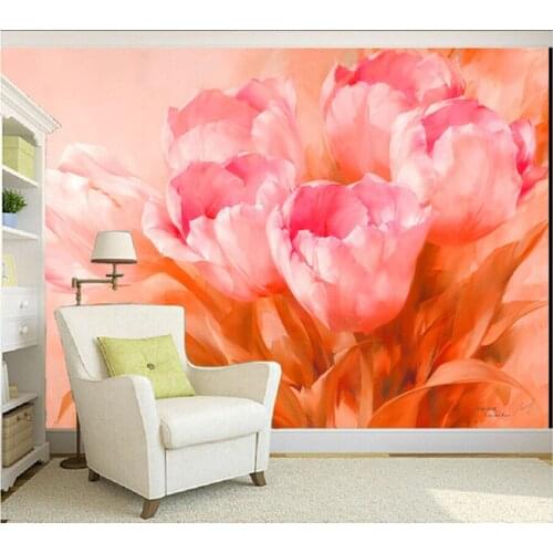 Custom 3 d flower wall murals wallpaper, tulip canvas for the sitting room the bedroom TV wall waterproof vinyl papel DE parede