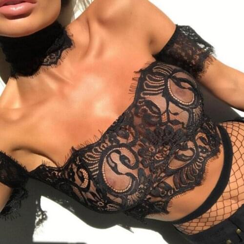 Sexy Women Lace Off Shoulder Tube Tops Strapless See Through Short Sleeve Summer Short Lingerie Crop Top Underwear