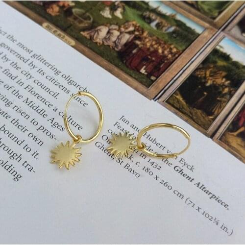 INS Simple Authentic 925 Sterling silver Gold Sun Astral Starlight Hoop Huggie Earrings Fine jEWELRY TLE718