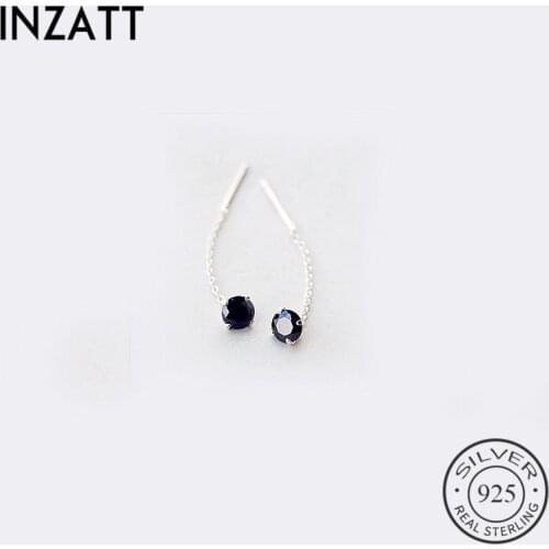 INZATT Cute 925 Sterling Silver Short Tassel Geometric Zircon Drop Earrings Five Colors Crystal Women Fine Jewelry Accessories