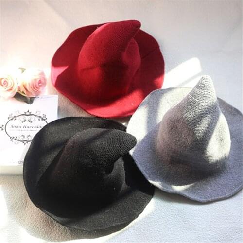 Modern Halloween Witch Hat Woolen Women Lady Made From Fashionable Sheep Wool Halloween Party Hat Festival Party Hat