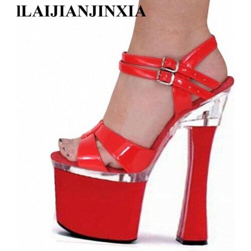 LAIJIANJINXIA Big Size Sandals Beautiful Ankle Strap 18cm Thick High Heel Platforms Pole Dance Shoes, Dress / Wedding Shoes
