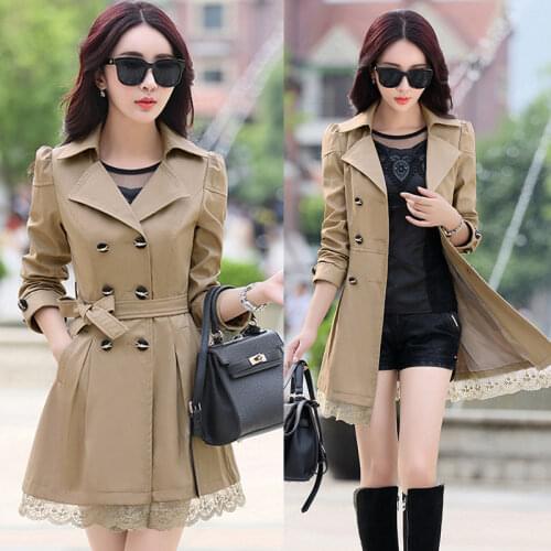 2021 Womens Spring Autumn Coat Jacket Double Breasted Long Sleeve Casual Warm Windbreaker Female Costume Long Portable Outwear