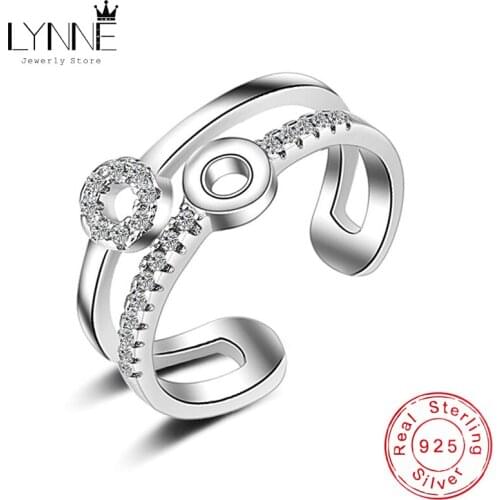New Fashion Asymmetry Round Double Layers Rings 925 Sterling Silver Open Resizable Rhinestone Elegant Ring Women Jewelry Gift