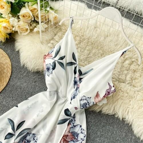 Women Floral Print Holiday Dress New Spring Summer Womens V Neck Sleeveless High Waist Beach Dresses