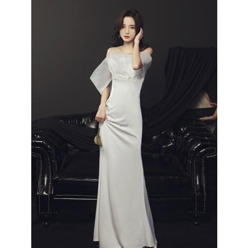 Women Sexy White Slim Tight Evening Dresses Elegant Formal Mermaid Long Temperament Dresses XS-3XL