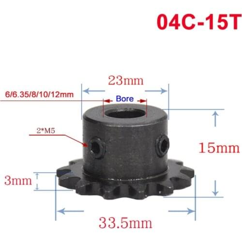 1Pcs 04C 15 Teeth-17 Teeth Chain Gear Bore 6-12mm Industrial Sprocket Wheel With Top Wire