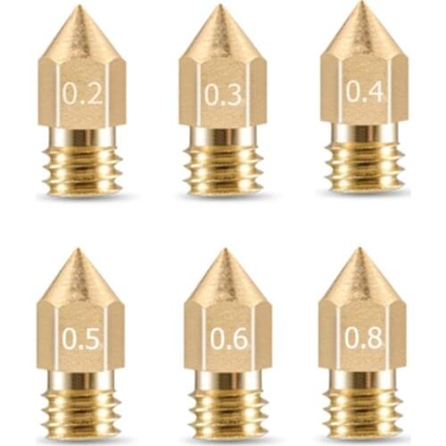 10Pcs/Lot 3D Printer Brass Copper Nozzle Sizes 0.2mm 0.3mm 0.4mm 0.5mm 0.6mm 0.8mm Extruder Print Head For 1.75mm MK8 Makerbot