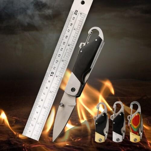 2Pcs/Lot Folding Knife Survival Tactical Knife Wood Handle Keychain Outdoor Hunting Pocket Knives Camping EDC Tools