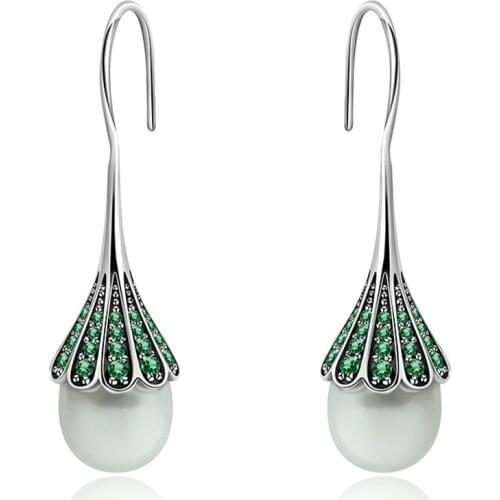 2019 NEW 100% 925 Sterling Silver Geometric Mushroom Earrings Green Gemstone Trend Suitable Gift Women Original Fashion Jewelry