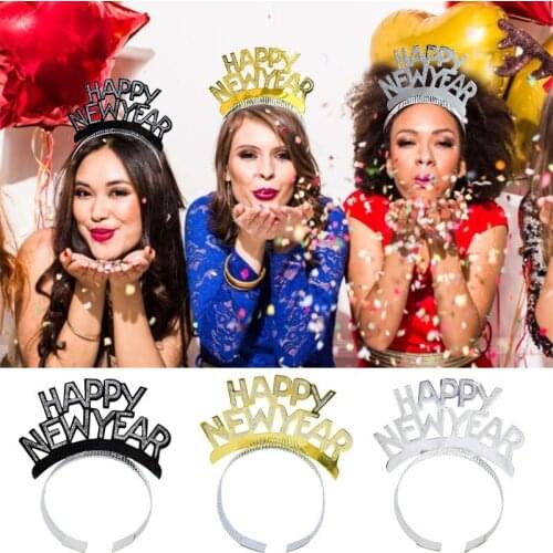 3pcs Happy New Year Headband Glitter Gold Silver Hairbands Photo Props For New Year Eve Christmas Party Hair Hoop Accessories