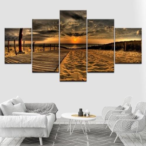 Sunset dark beach 5 Piece HD Wallpapers Art Canvas Print modern Poster Modular art painting for living room Home Decor