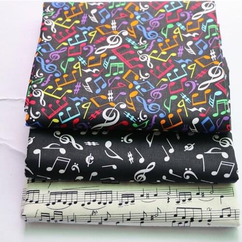 50cm*110cm Lovely Music Print Cotton Tissue Children Home Textile DIY Dress Sewing Doll Patchwork Natural White Black Colored