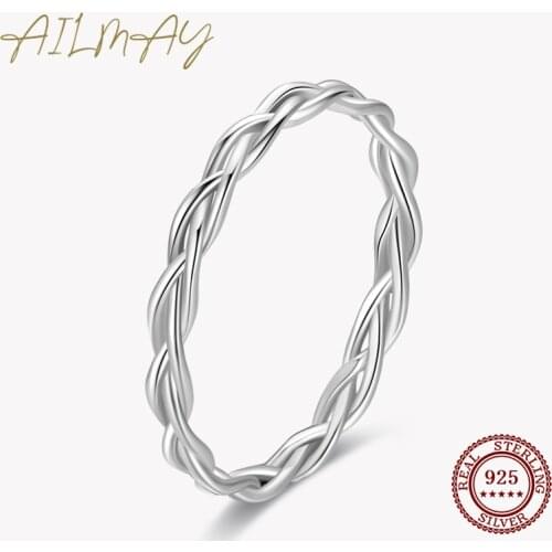 Ailmay Real 925 Sterling Silver Simple Braided Texture Stackable Rings For Women Minimalist Fine Jewelry 2021 New Style
