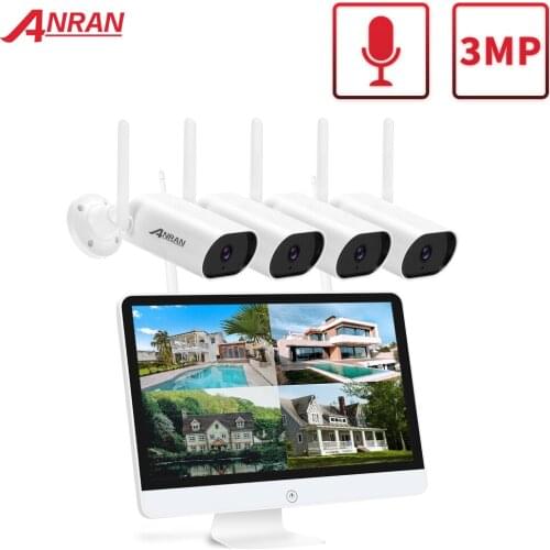 ANRAN 15-Inch Wireless Monitor NVR Kit 3MP Security Surveillance Camera System Wifi Audio CCTV Camera Set Outdoor Camera System