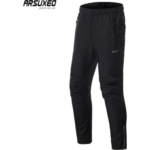 ARSUXEO Winter Thermal Cycling Pants Man Windproof Bicycle Trousers Reflective Riding Sports Pants Breathable MTB Bike Pants