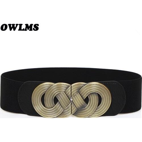 Free shipping new popular european popular female vintage waist band elastic cummerbund wide bow belt buckle trench strap women