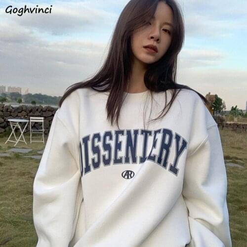 No Hat Hoodies Women Preppy Style O-neck Letter Printed Leisure Spring Autumn Streetwear Harajuku Korean Style Hip Hop Oversize