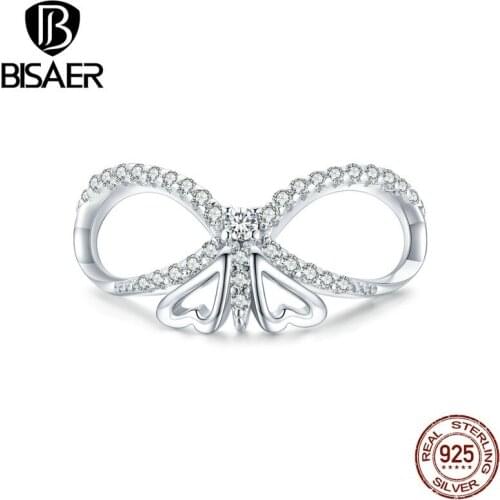 BISAER 925 Sterling Silver CZ Plated Platinum Shining Butterfly Beads Charm Beads Fit Women Bracelet DIY Beads Fine Jewelry