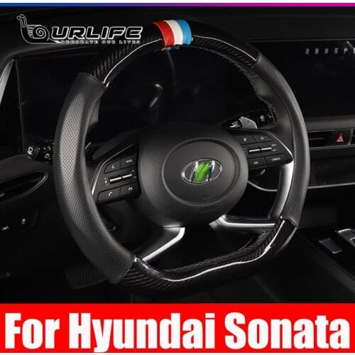 Black Leather Hand Steering Wheel Cover Car Accessories For Hyundai Elantra 7th Sonata 10th 2020 2021