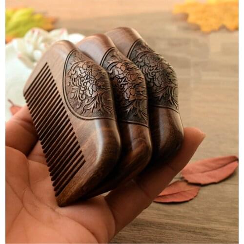 Pocket Wooden Comb Natural Black Gold Sandalwood Super Narrow Tooth Wood Combs No Static Lice Beard Comb Hair Styling