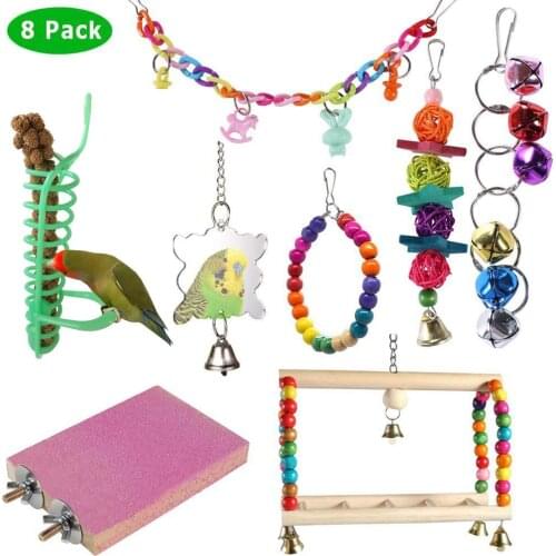 Parrot Chew Toys Bird Toy Swing Suspension Bridge Foraging and Feeding Toys 8-Piece Set