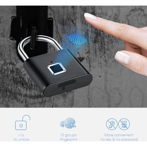 Golden Security Keyless USB Rechargeable Door Lock Fingerprint Smart Padlock Quick Unlock Zinc alloy Metal Self Developing Chip