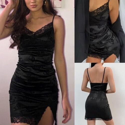 Goth Aesthetic Girl Mini Dress Women Lace Trim Cute Kawaii Clothes Sleeveless Sexy Dark Academia Bodycon Dress