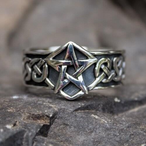 Gothic Celtics Knot 316L Stainless Steel Pentagram Star Magic Rings Mens Women Goth Pagan Jewelry