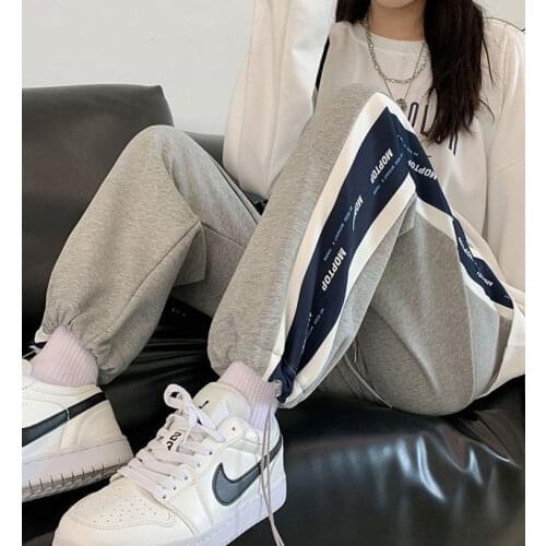HOUZHOU Harajuku Oversize Gray Women Jogging Sports Pants Baggy Black Joggers Sweatpants High Waist Loose Trousers Korean Style