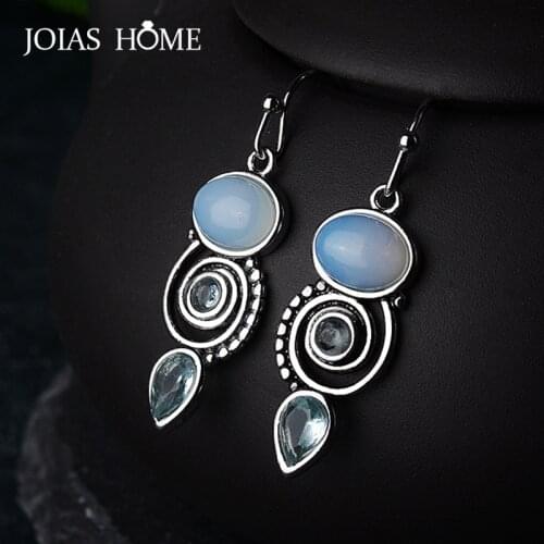 JoiasHome Vintage 925 Sterling Silver Drop Earrings For Women With Round Topaz Gemstoes Charm Femal Wedding Party Gift