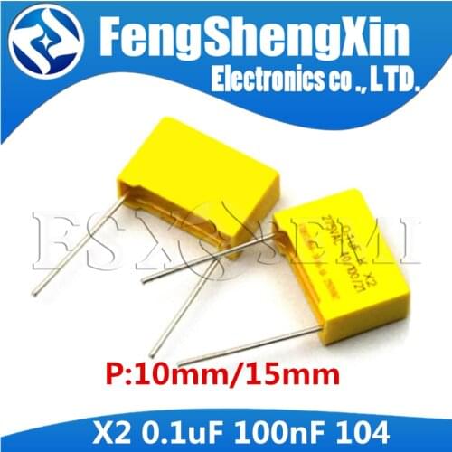 10pcs 100nF capacitor X2 capacitor 275VAC Pitch 275V 10mm 15mm X2 Polypropylene film 104k 104 0.1uF Safety capacitors