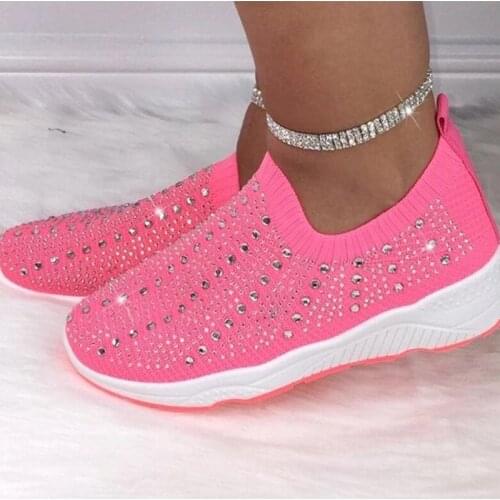 Lightweight And Breathable Crystal Mesh Sneakers Comfortable Flat Shoes Women 2021 Summer New Style
