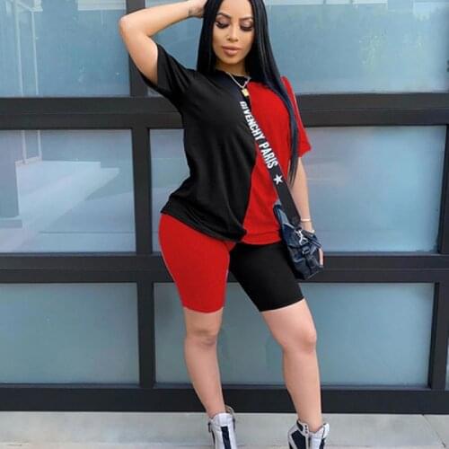 Summer Women Two Piec Set Letter T Shirts Sexy Outfit for Women Short Sleeve O-neck Casual Womens Sets Biker Sport Shorts Set