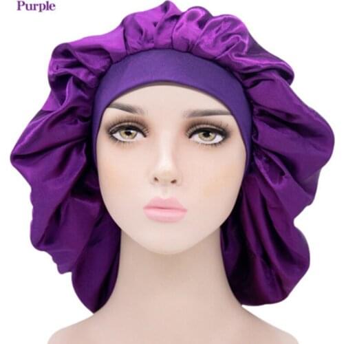Hot! High Quality Extra Large Satin Sleep Cap Waterproof Shower Cap Women Hair Treatment Hat