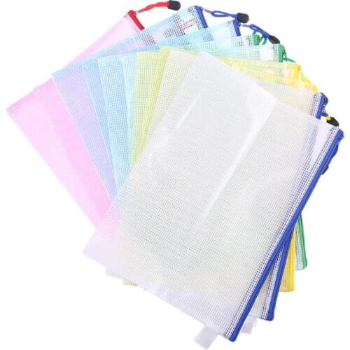 10pcs A4 Size Mesh Document File Bags Storage Pouch with Zipper for Cosmetics Offices Supplies Travel Accessories, 5 Colors