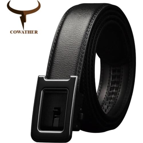 COWATHER Automatic buckle men belt cow genuine leather male waist strap top quality cowhide belts for men free shipping CZ148