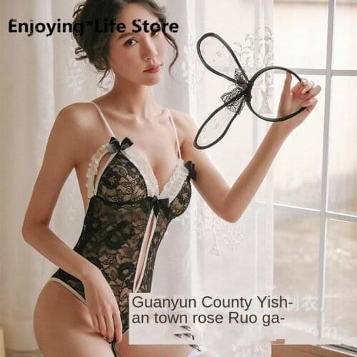 New Sexy Lingerie Role-Playing Lace Bunny Tight Backless Sexy Underwear 2-Piece Set Body Suit Lingerie Body Suit for Women